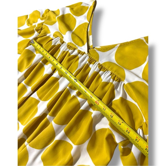 Ces Femme Yellow and White Long Balloon Sleeve Lightweight Flowy V-Neck Blouse - Picture 11 of 16